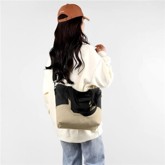 Canvas Tote Bag for Women Small Handbag with Zipper Shoulder - Picture 3 of 6